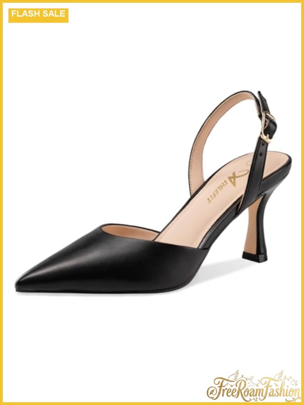 Women's Kitten Heel Slingback Pumps Faux Leather Pointed Toe
